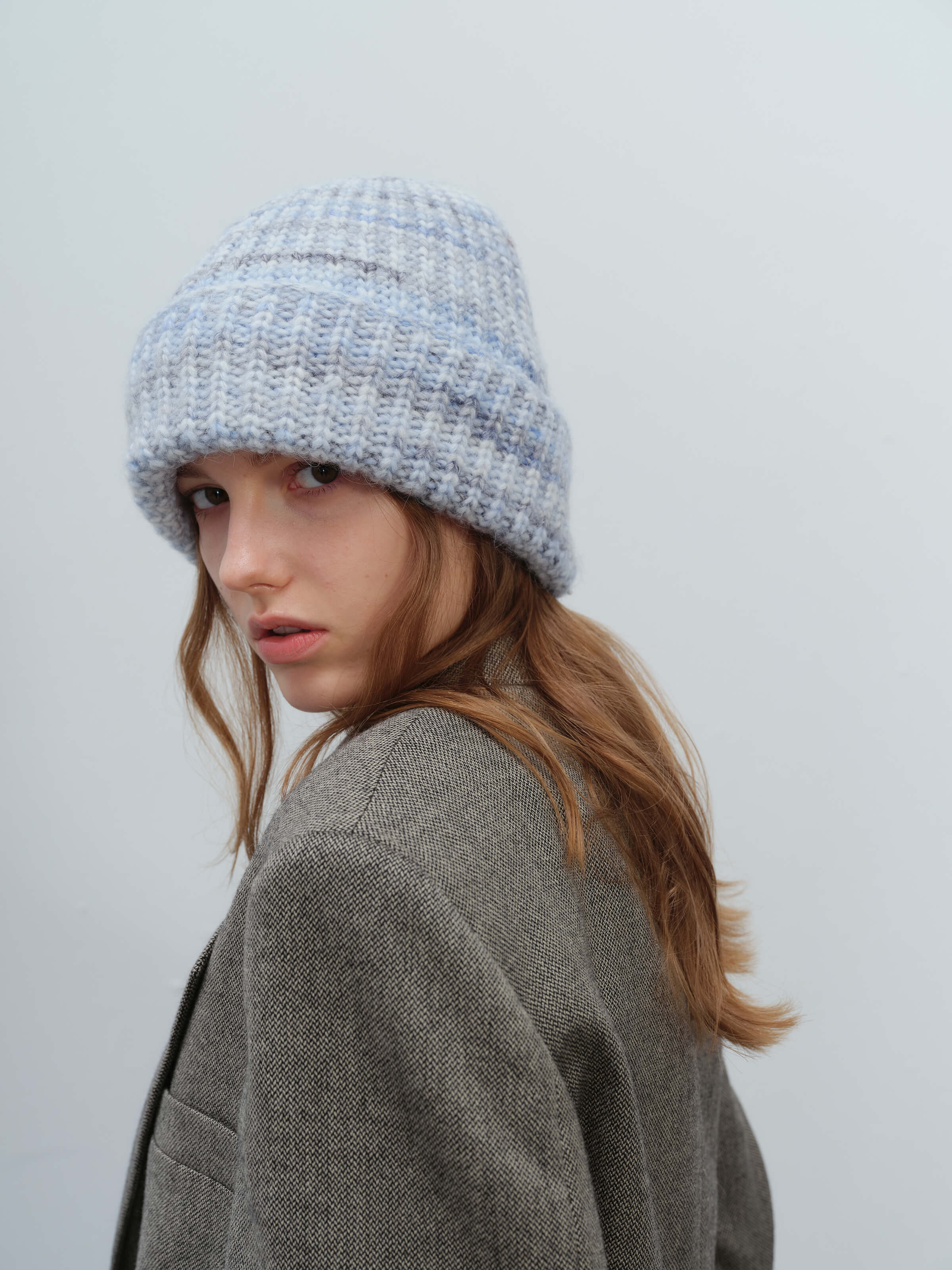 Wool Blend Gradient Knit Beanie - Blue - Image 7