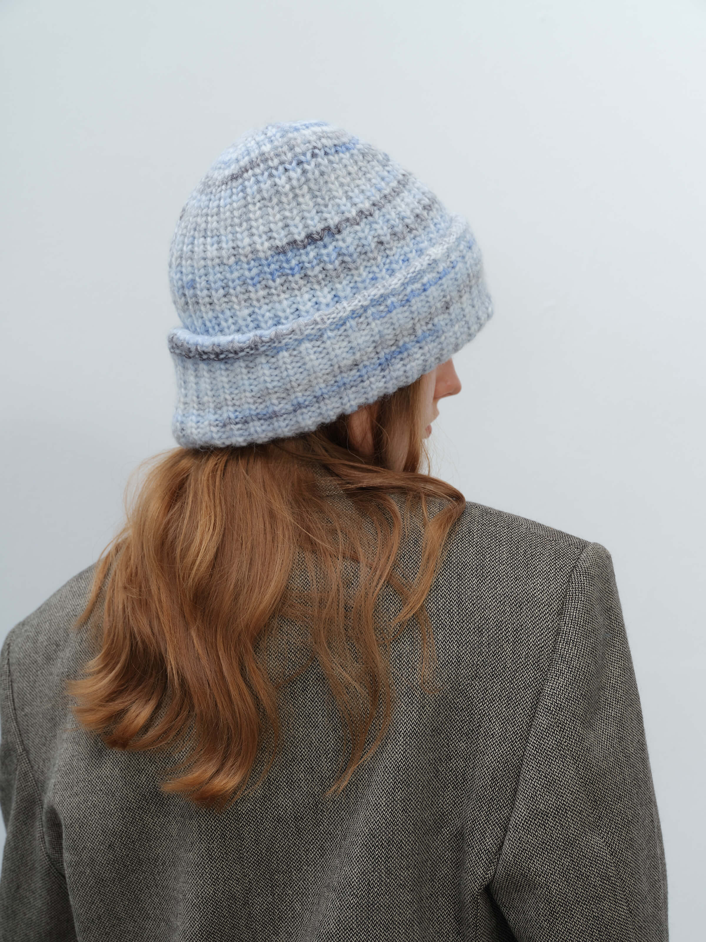 Wool Blend Gradient Knit Beanie - Blue - Image 8