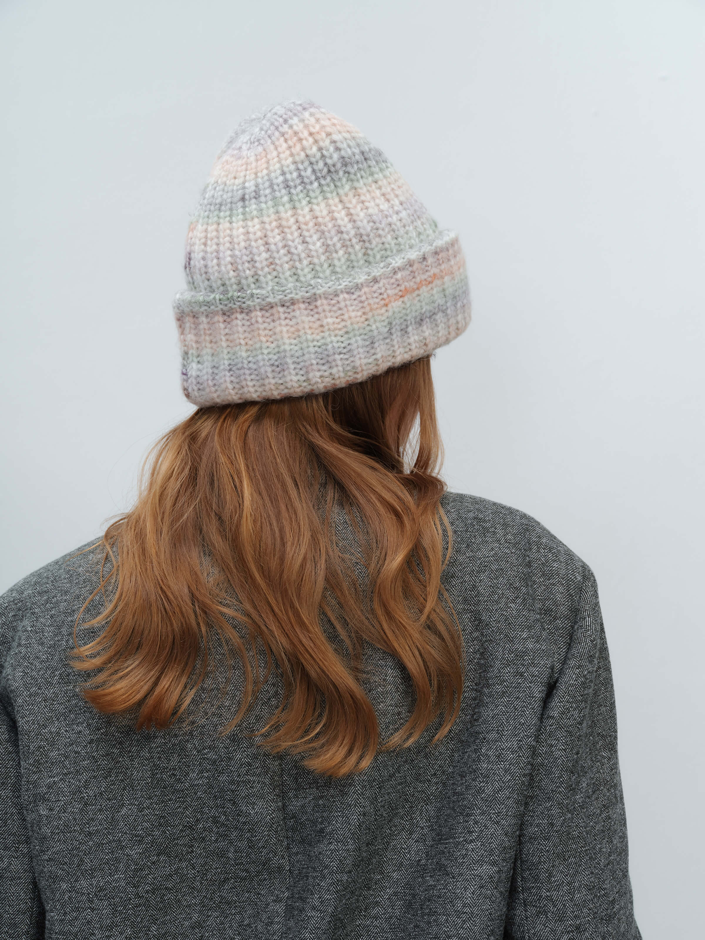 Wool Blend Gradient Knit Beanie - Cream - Image 8