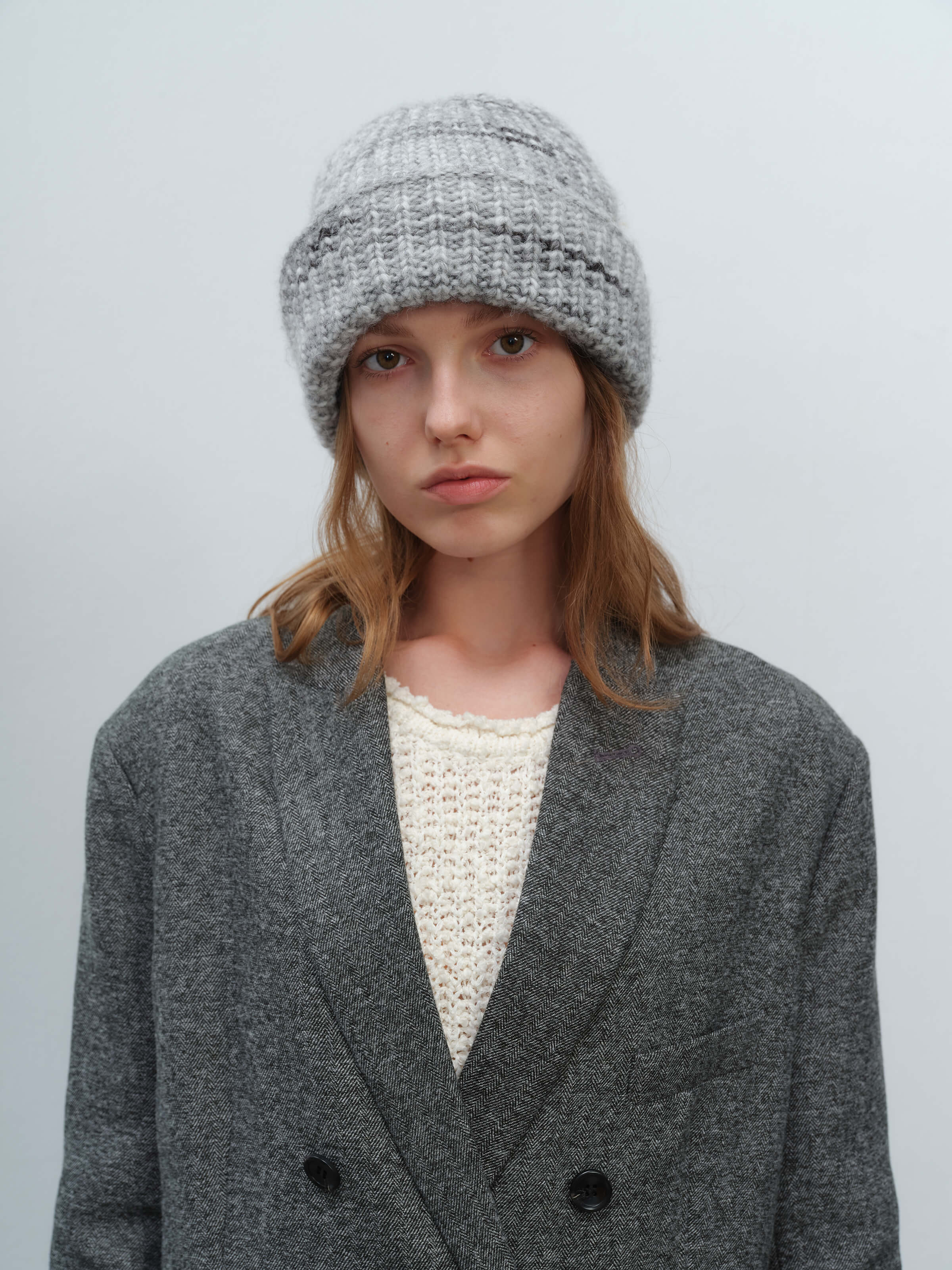 Wool Blend Gradient Knit Beanie - Grey - Image 2