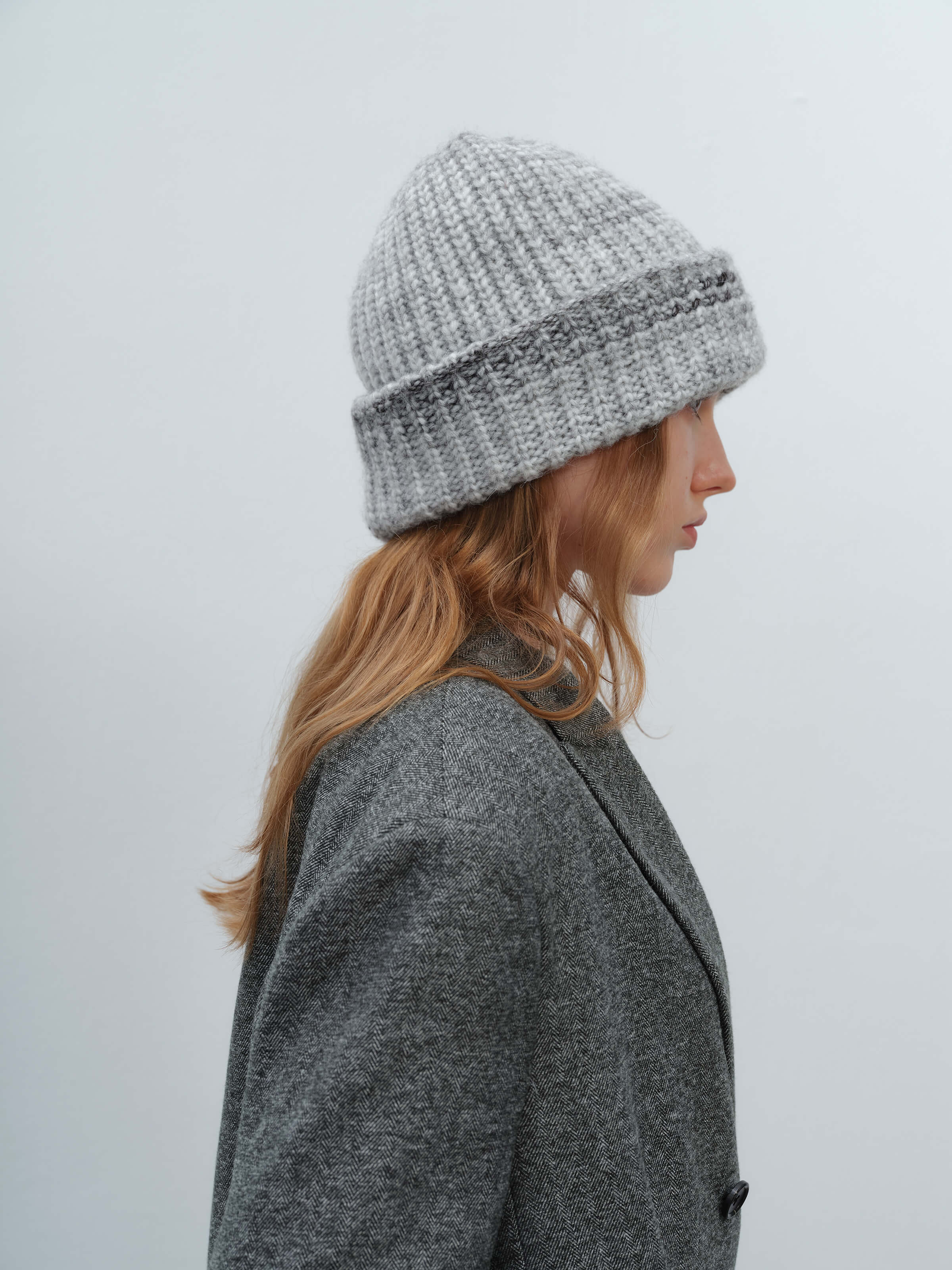 Wool Blend Gradient Knit Beanie - Grey - Image 6