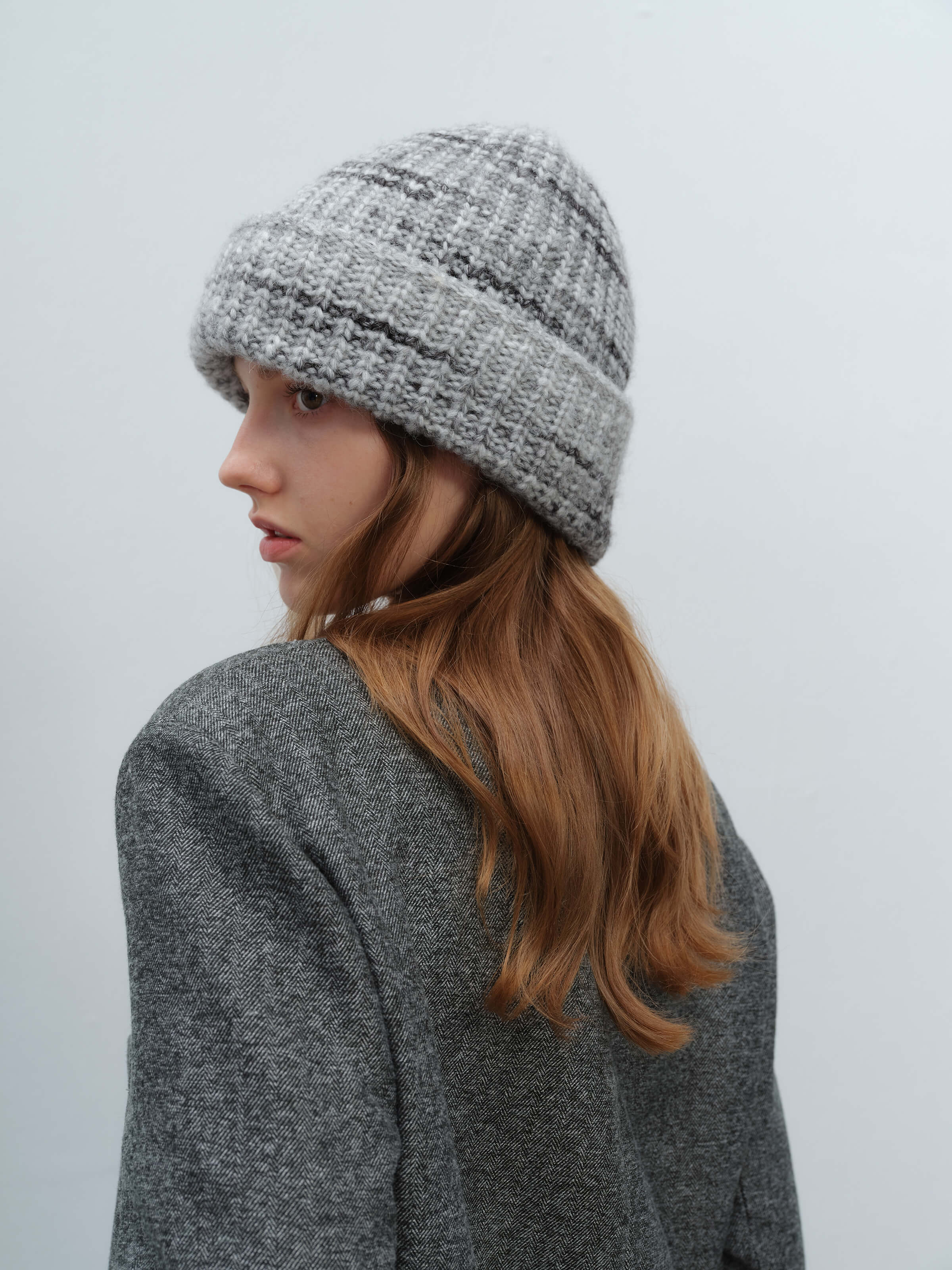 Wool Blend Gradient Knit Beanie - Grey - Image 7