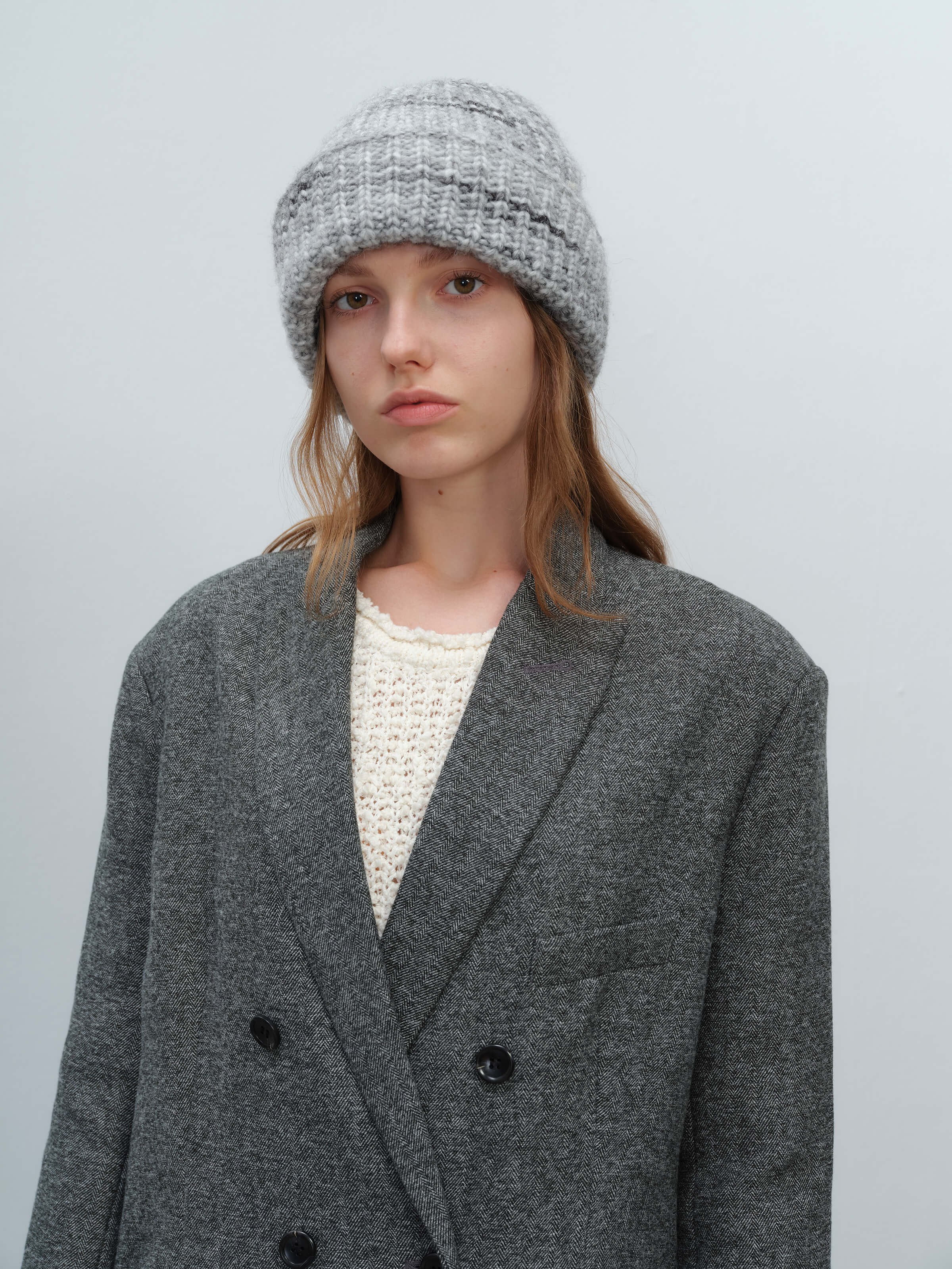 Wool Blend Gradient Knit Beanie - Grey - Image 8