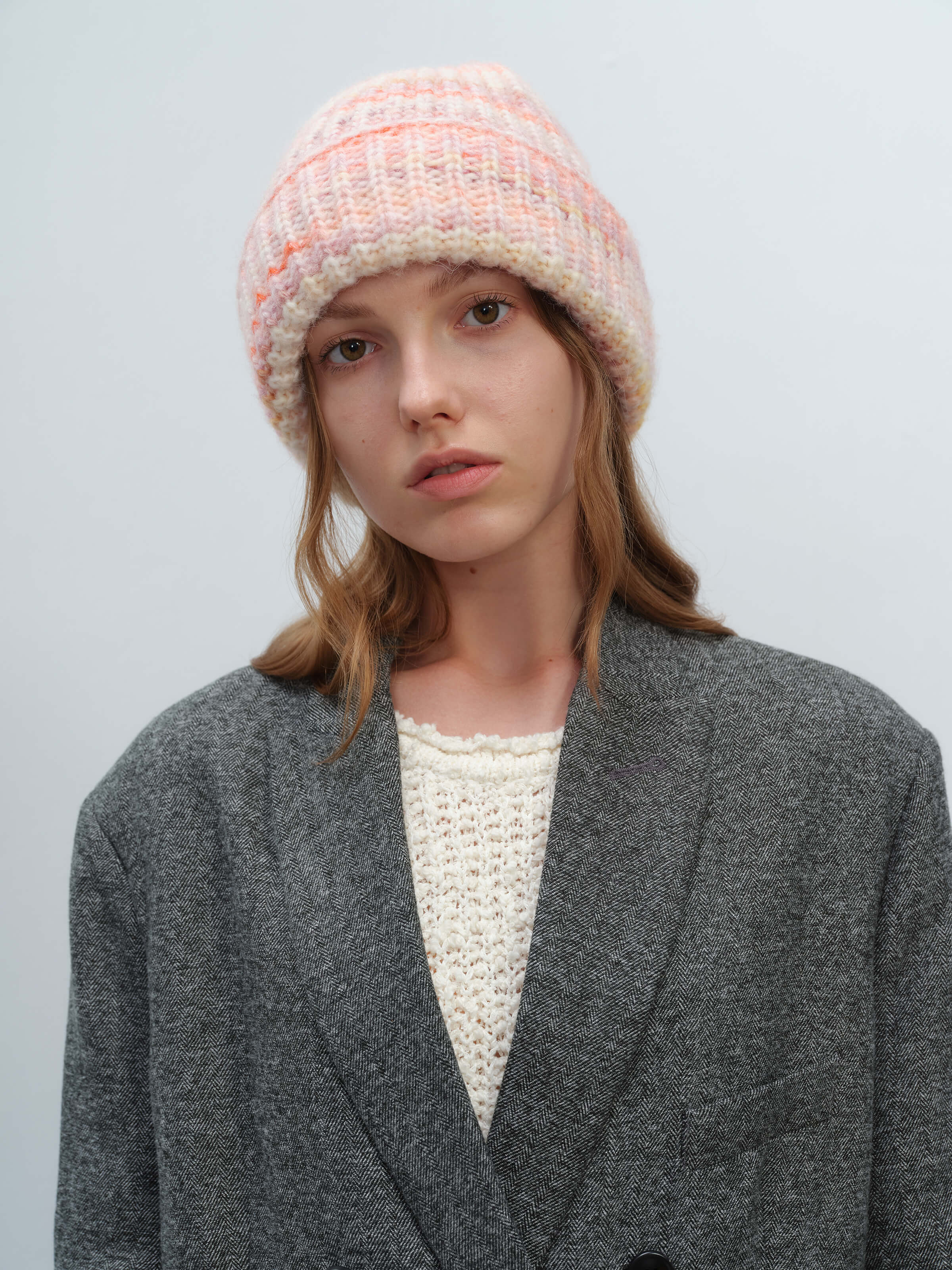 Wool Blend Gradient Knit Beanie - Pink - Image 2