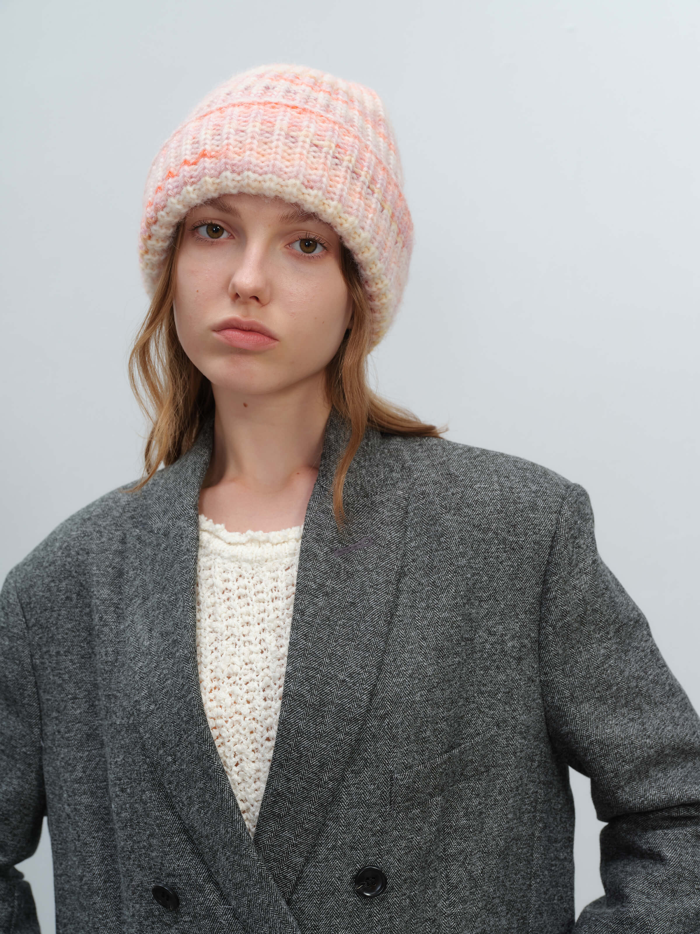 Wool Blend Gradient Knit Beanie - Pink - Image 3