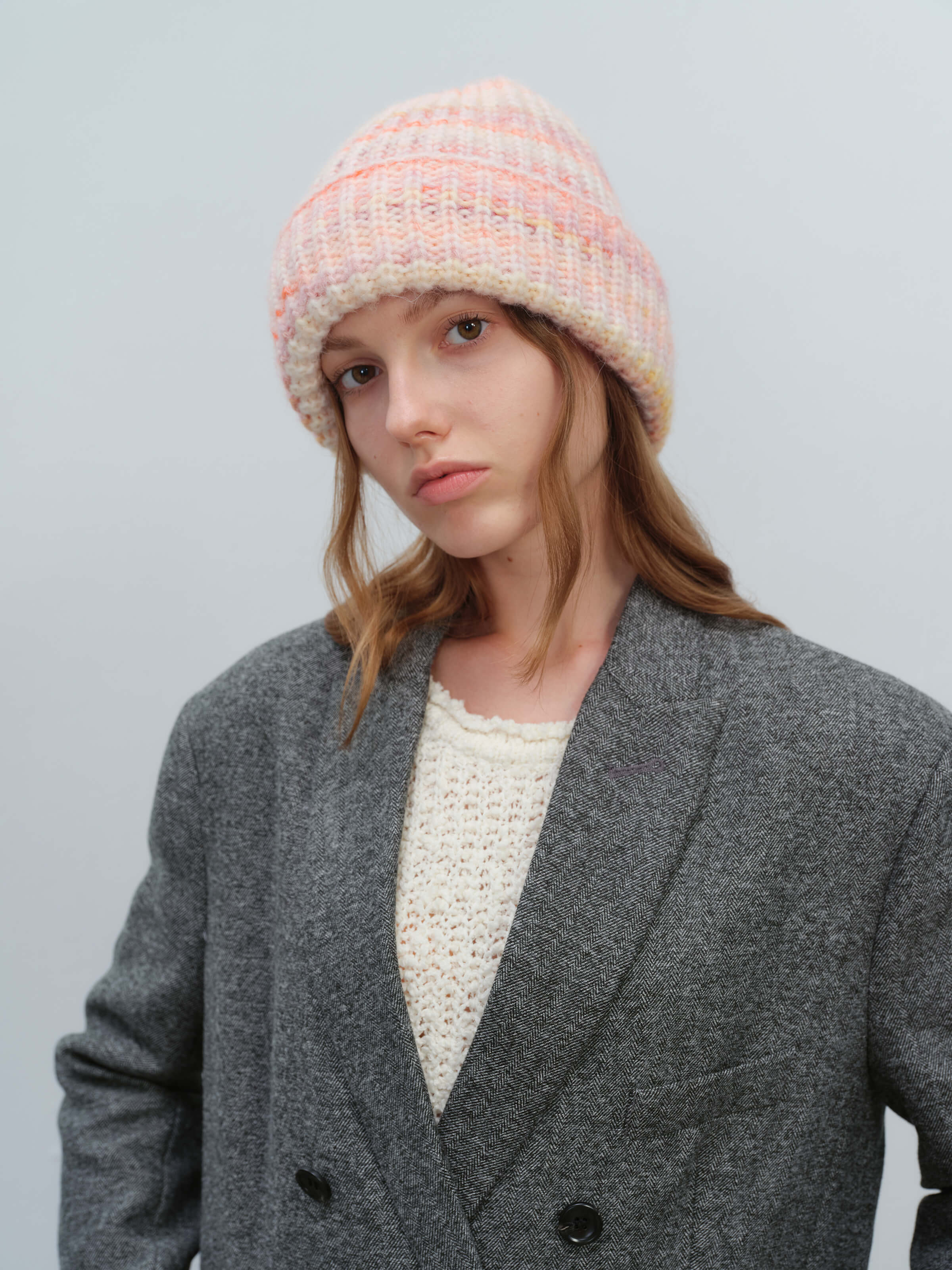 Wool Blend Gradient Knit Beanie - Pink - Image 4