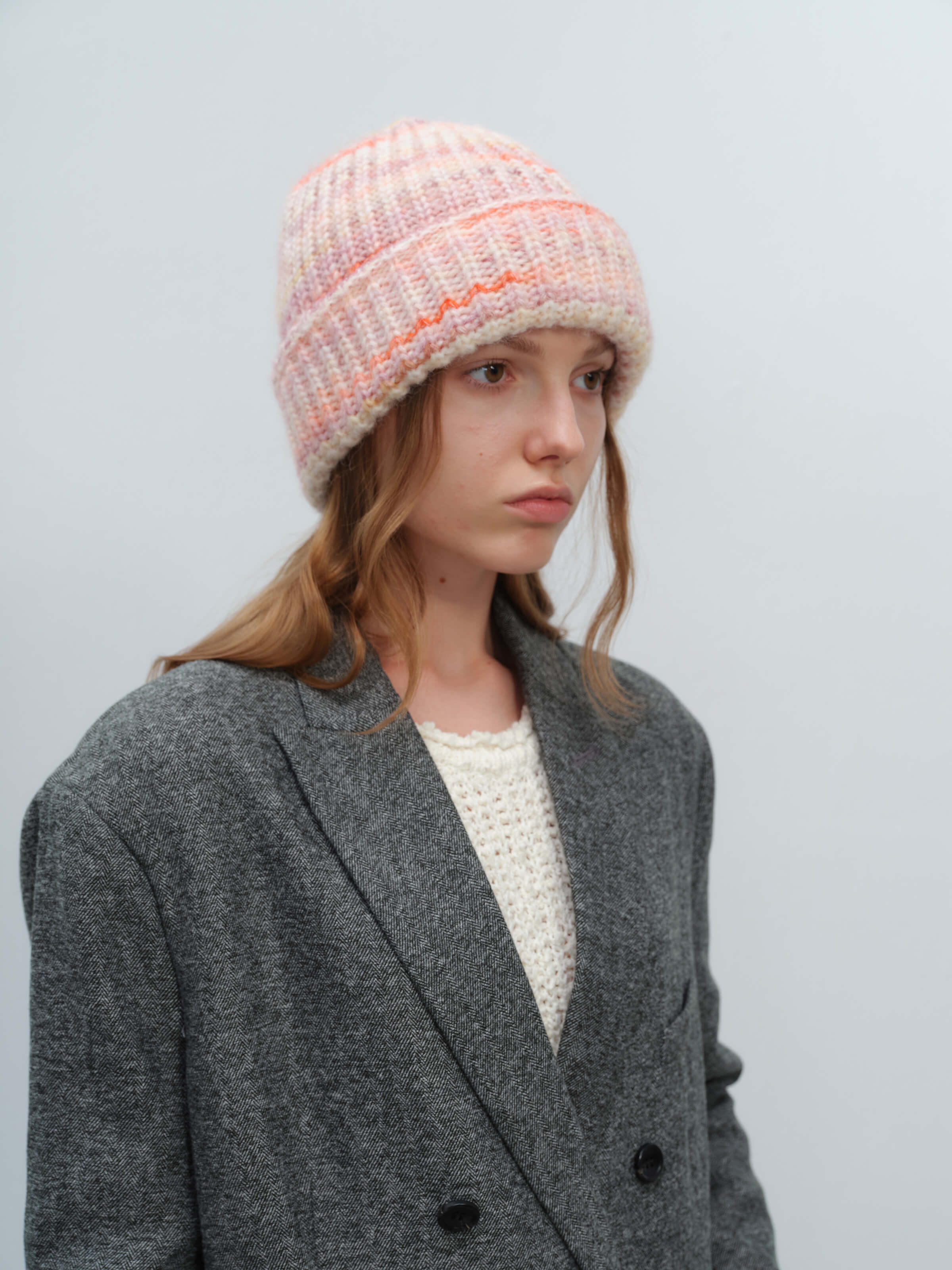Wool Blend Gradient Knit Beanie - Pink - Image 5