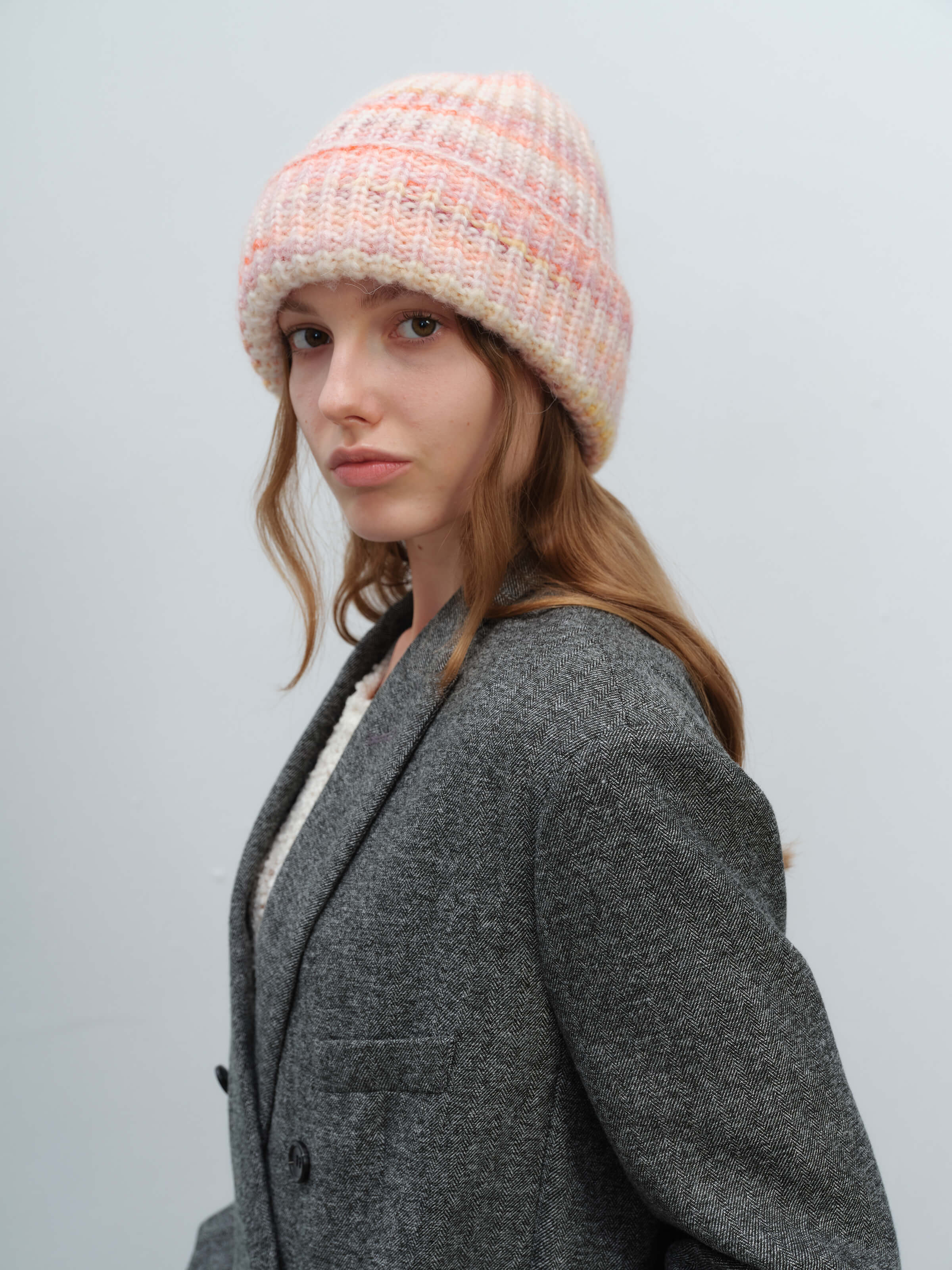 Wool Blend Gradient Knit Beanie - Pink - Image 6