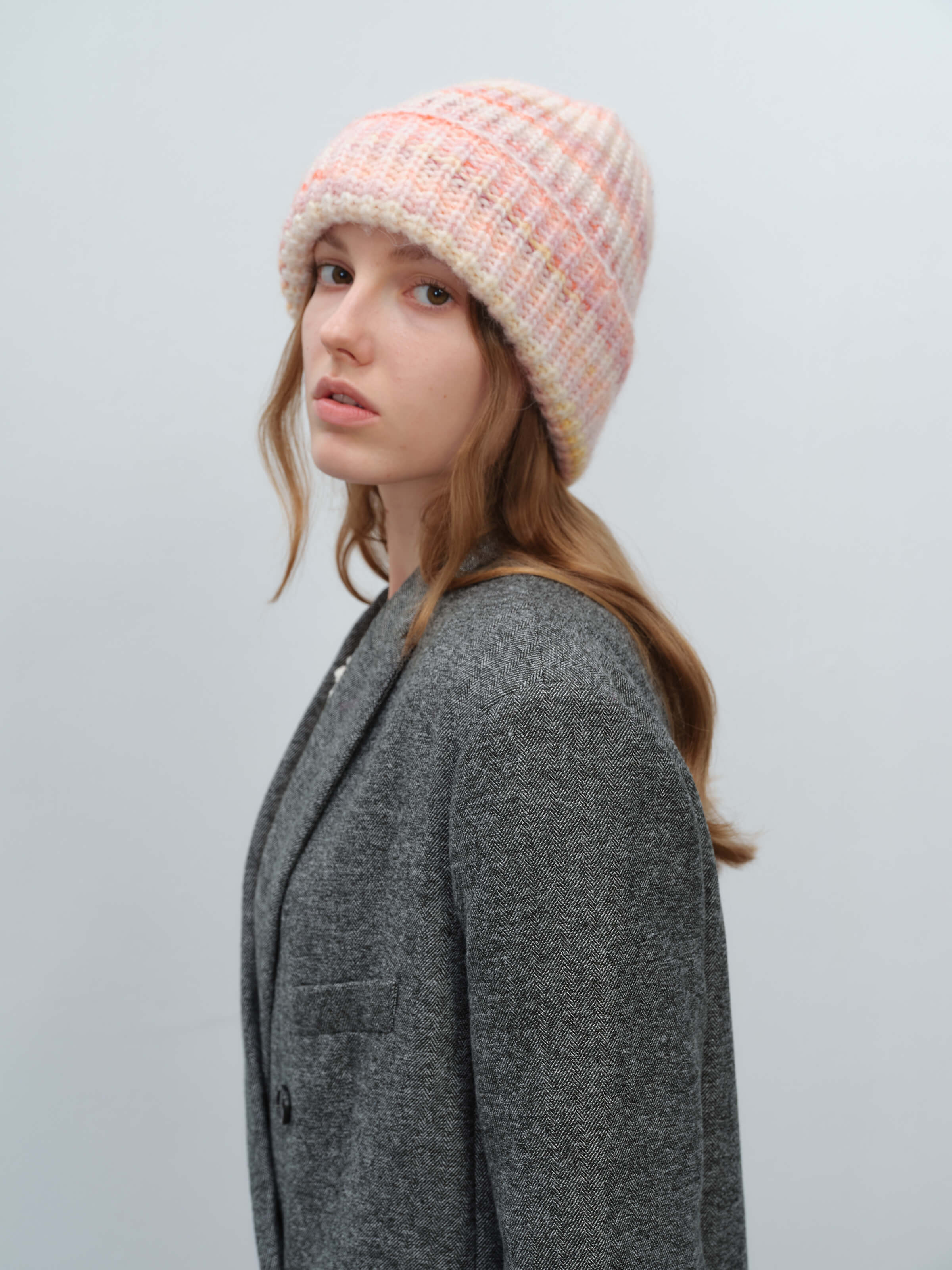 Wool Blend Gradient Knit Beanie - Pink - Image 7