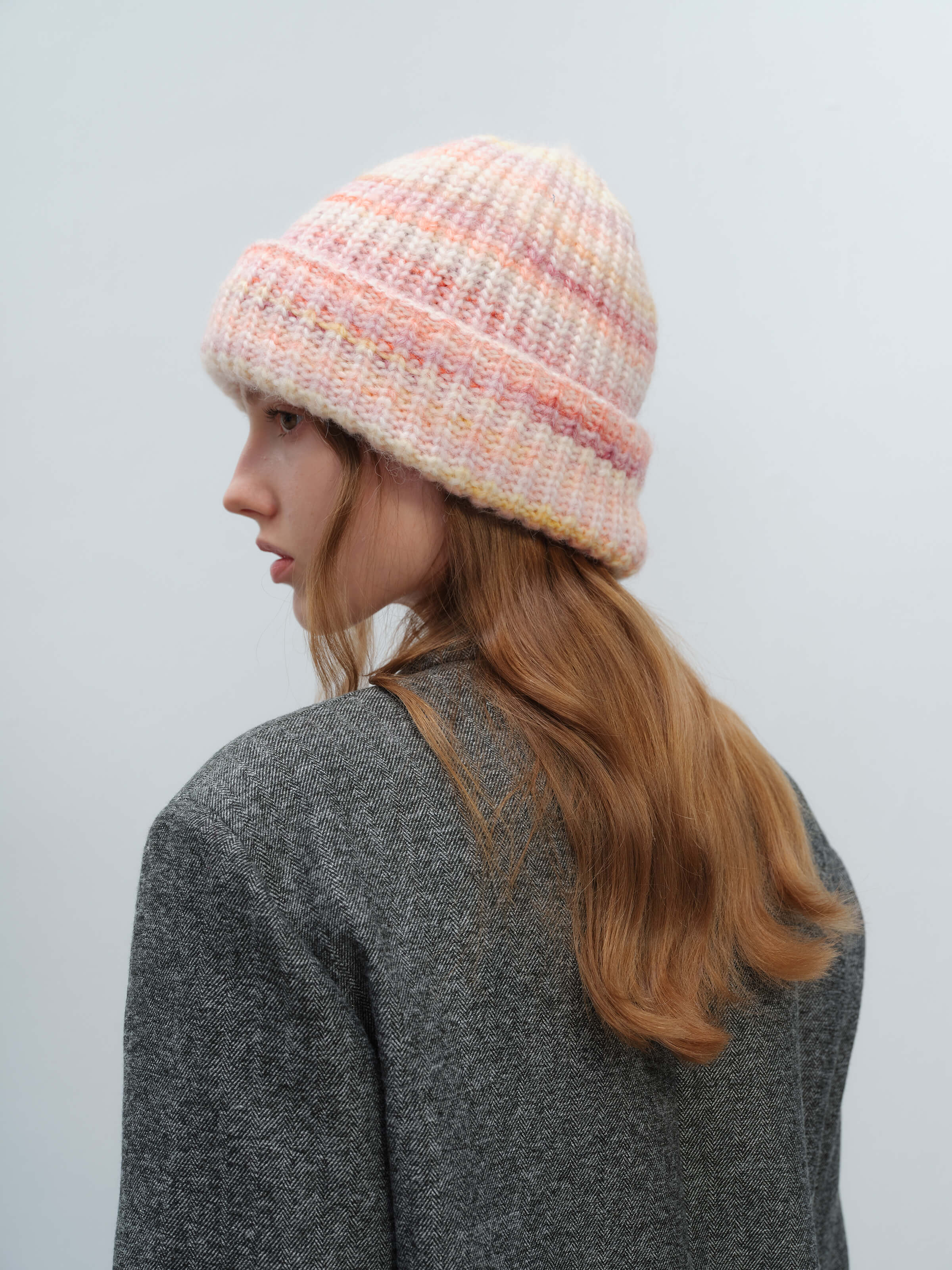 Wool Blend Gradient Knit Beanie - Pink - Image 8
