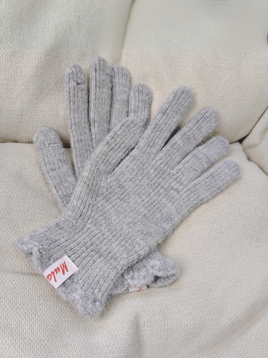 Wool Blend Ribbed Knit Glove Mittens - Grey - Image 10