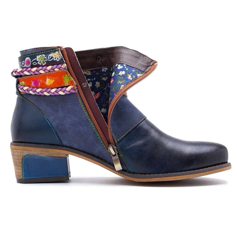 Soffia | Genuine Leather Woven Multi-Strap Flat Ankle Boots - Image 4