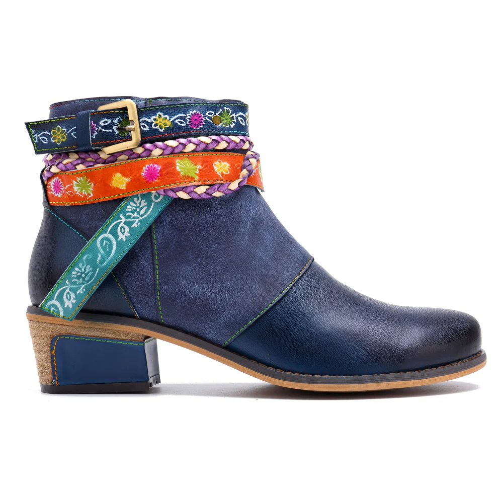 Soffia | Genuine Leather Woven Multi-Strap Flat Ankle Boots - Image 5