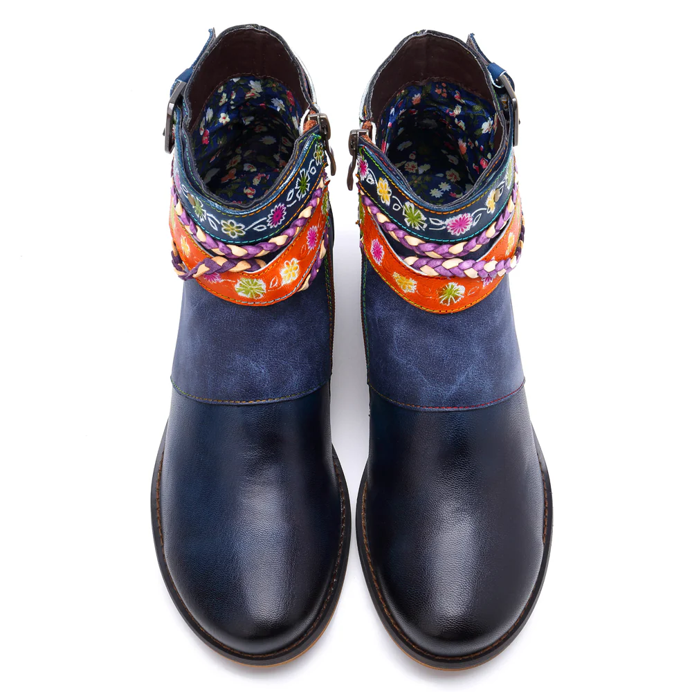Soffia | Genuine Leather Woven Multi-Strap Flat Ankle Boots - Image 7