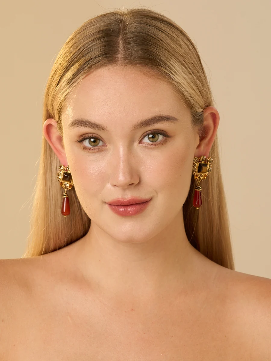 Wynn Gold Plated Rhinestone Chandelier Earrings - Image 3