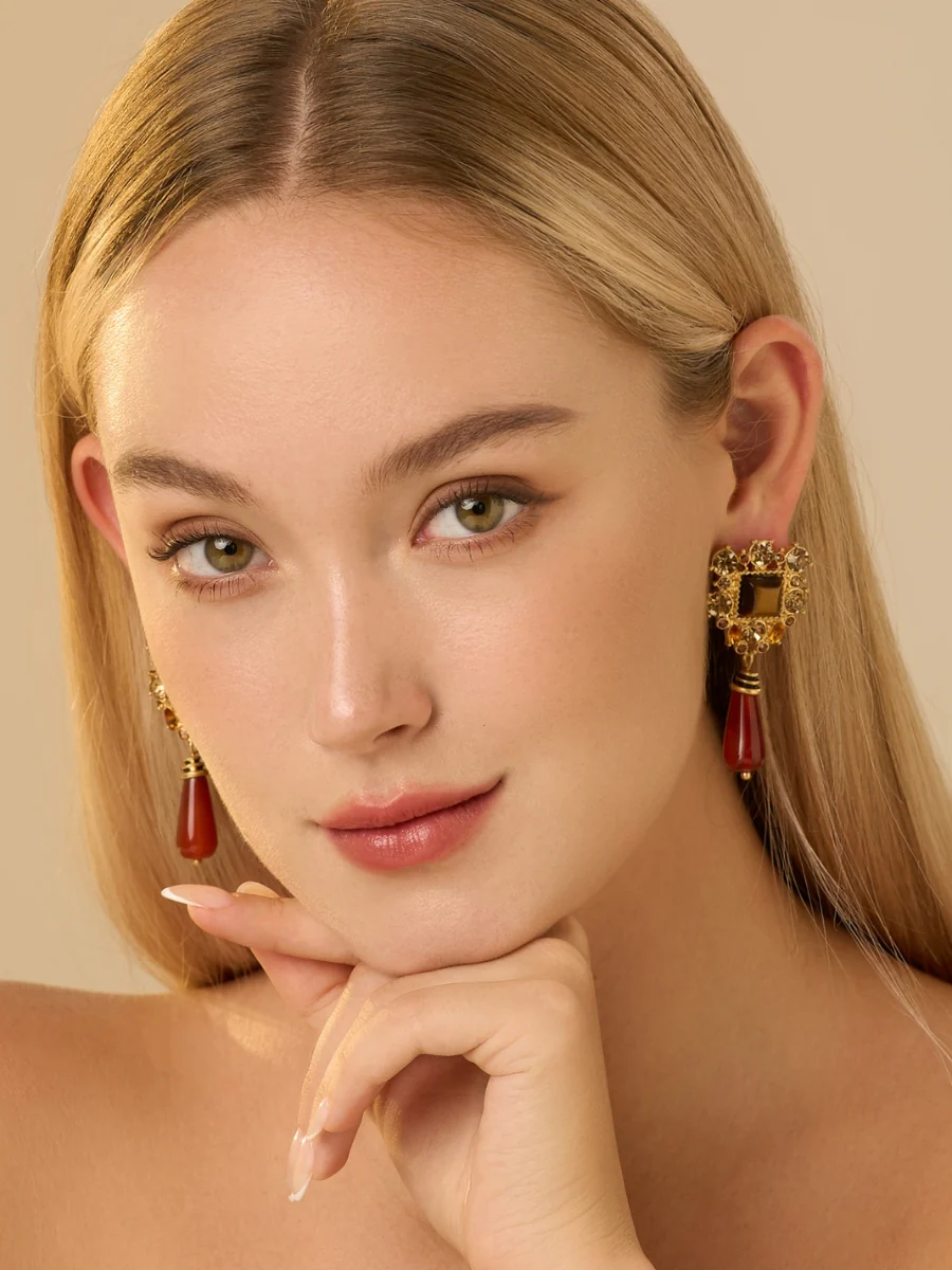 Wynn Gold Plated Rhinestone Chandelier Earrings - Image 4