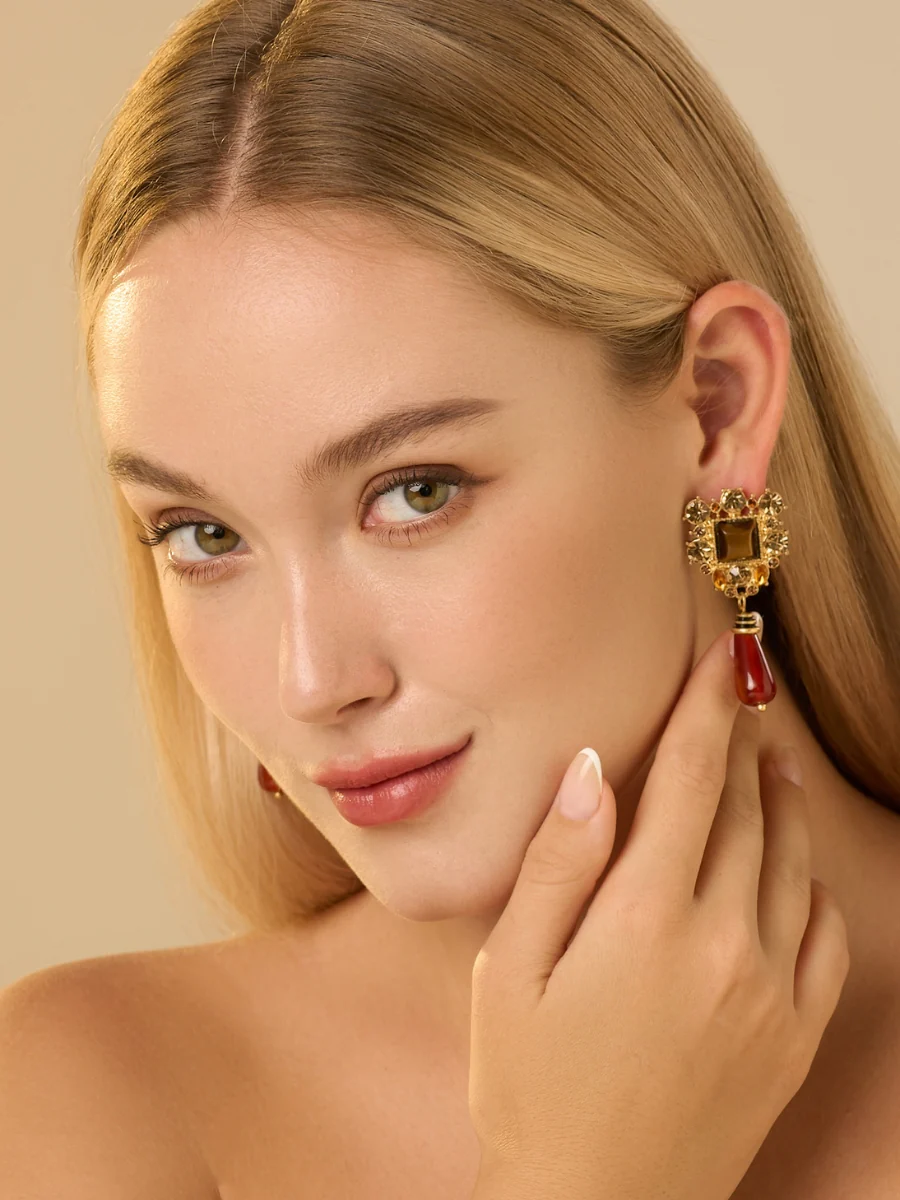 Wynn Gold Plated Rhinestone Chandelier Earrings - Image 5
