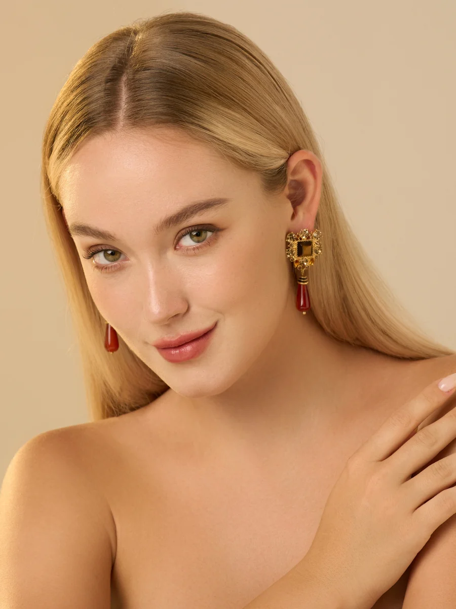 Wynn Gold Plated Rhinestone Chandelier Earrings - Image 6