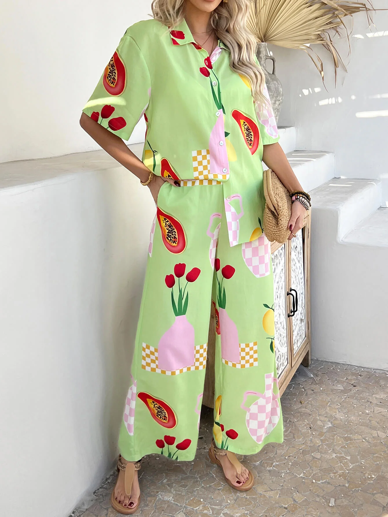 Yacht Party Loungewear Matching Set - green - Image 3