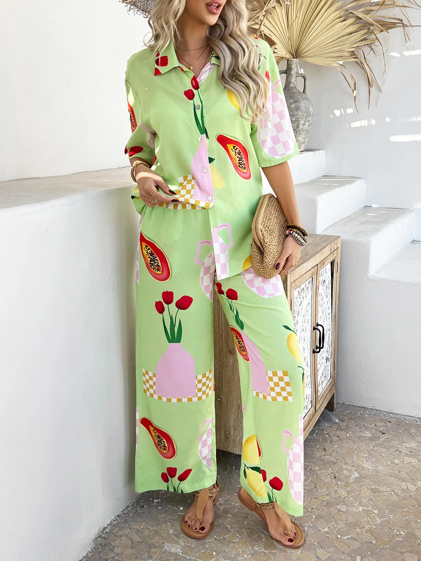 Yacht Party Loungewear Matching Set - green - Image 4