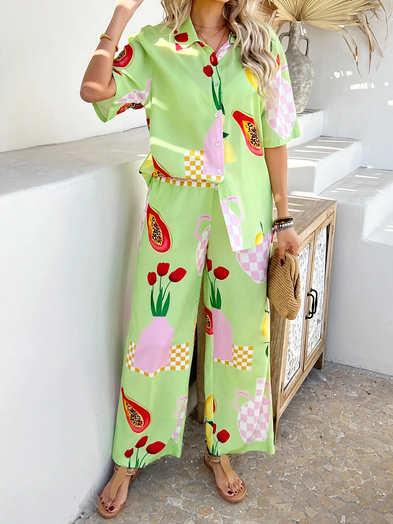 Yacht Party Loungewear Matching Set - green - Image 5