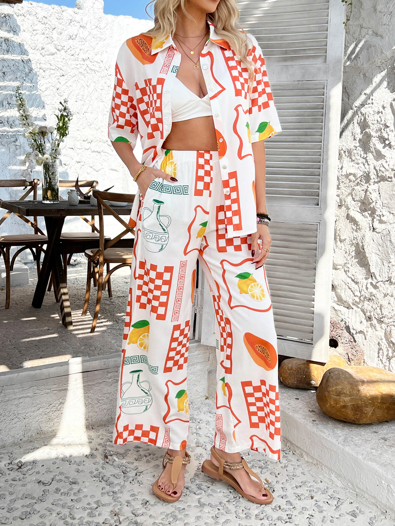 Yacht Party Loungewear Matching Set - orange - Image 4