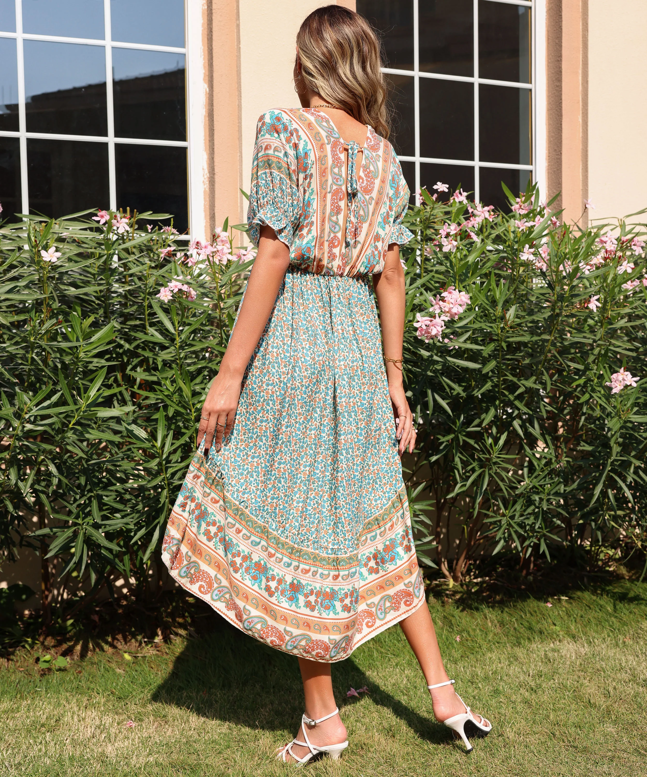 YANET MIDI BOHO DRESS - GREEN - Image 3
