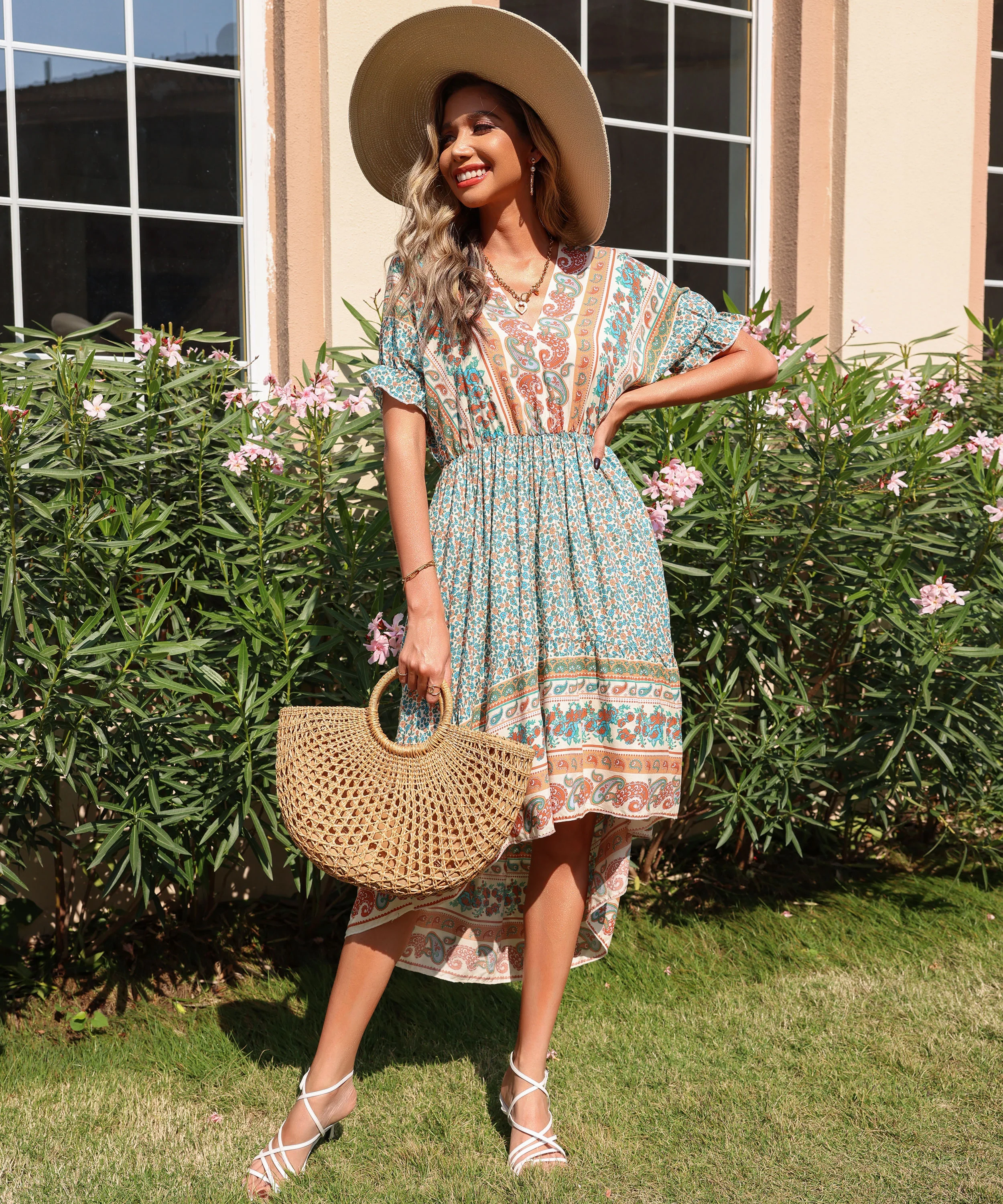 YANET MIDI BOHO DRESS - GREEN - Image 5