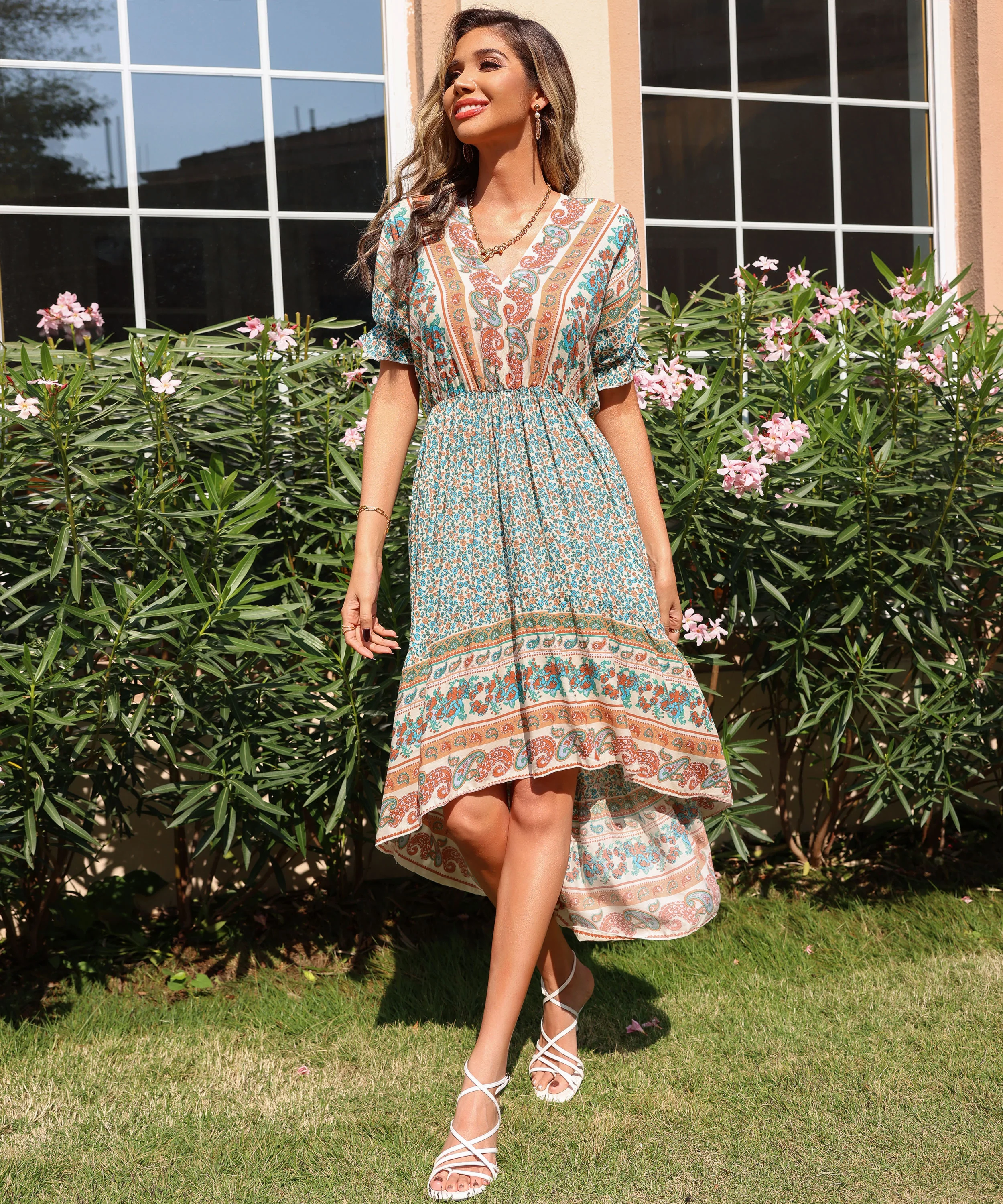YANET MIDI BOHO DRESS - GREEN - Image 7