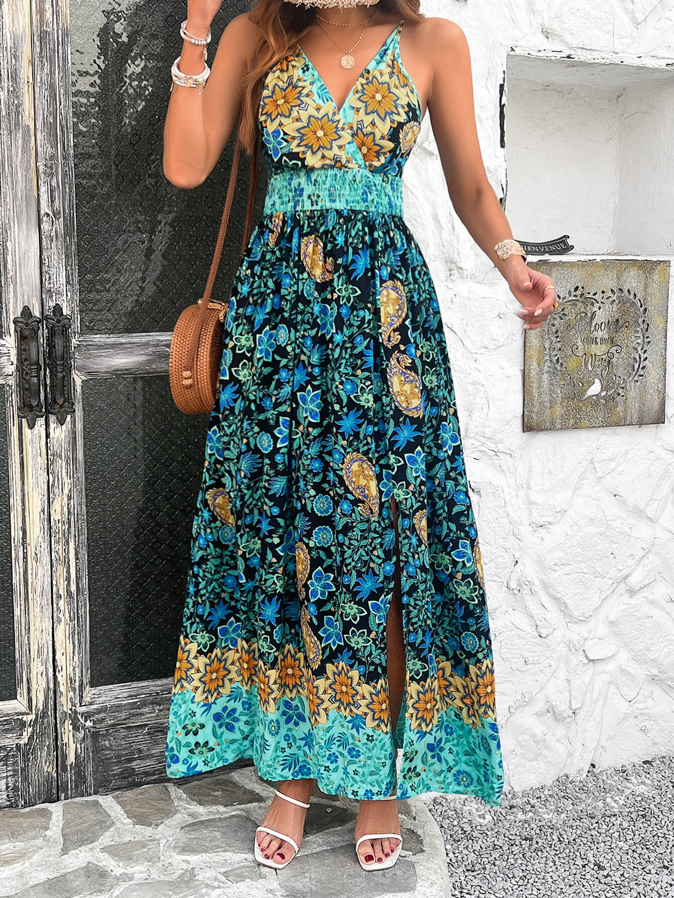 Yasmin Floral V-Neck Boho Maxi Dress - Image 3