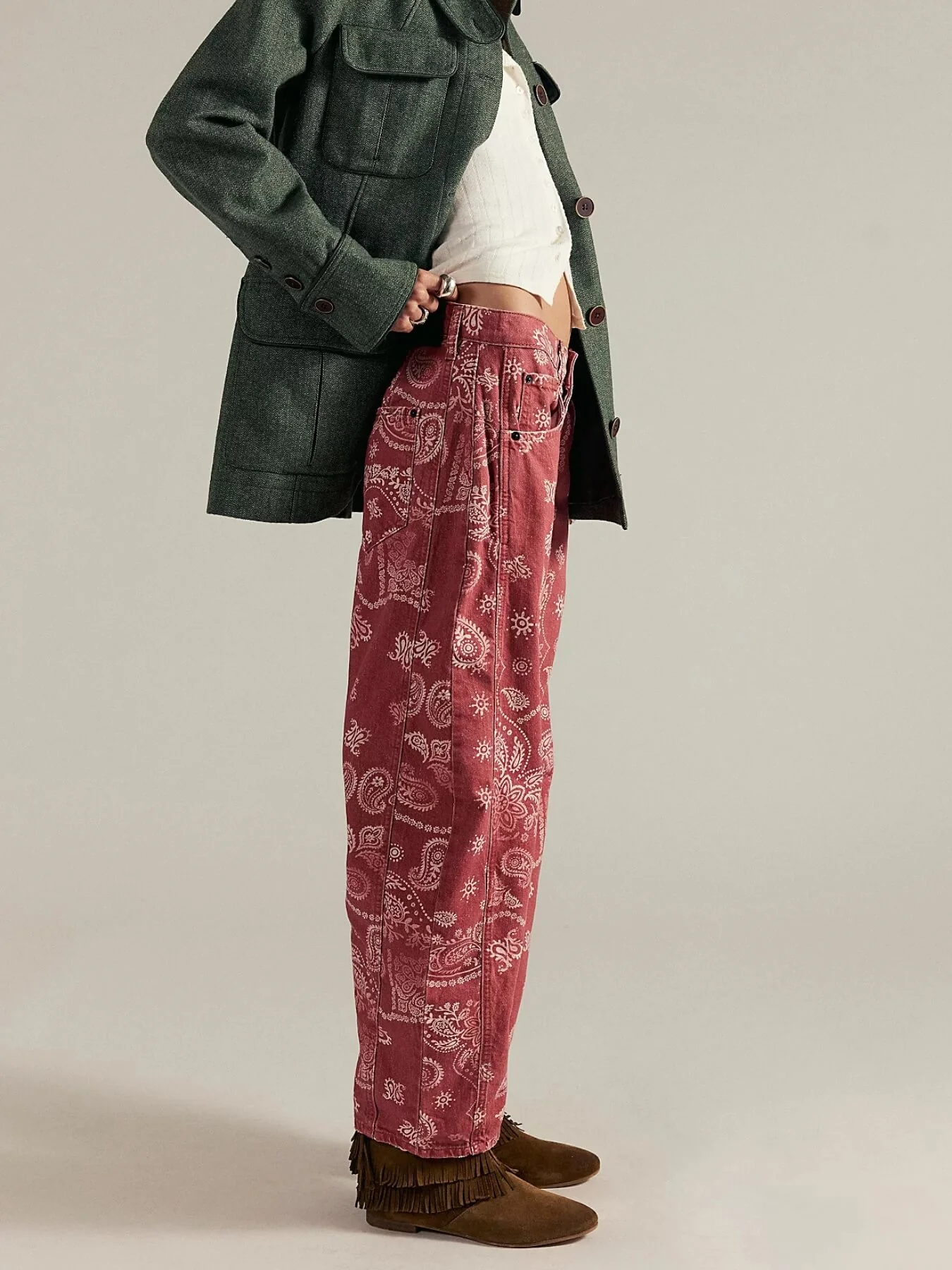 Your Luck Day Mid Rise Barrel Jeans - red - Image 2