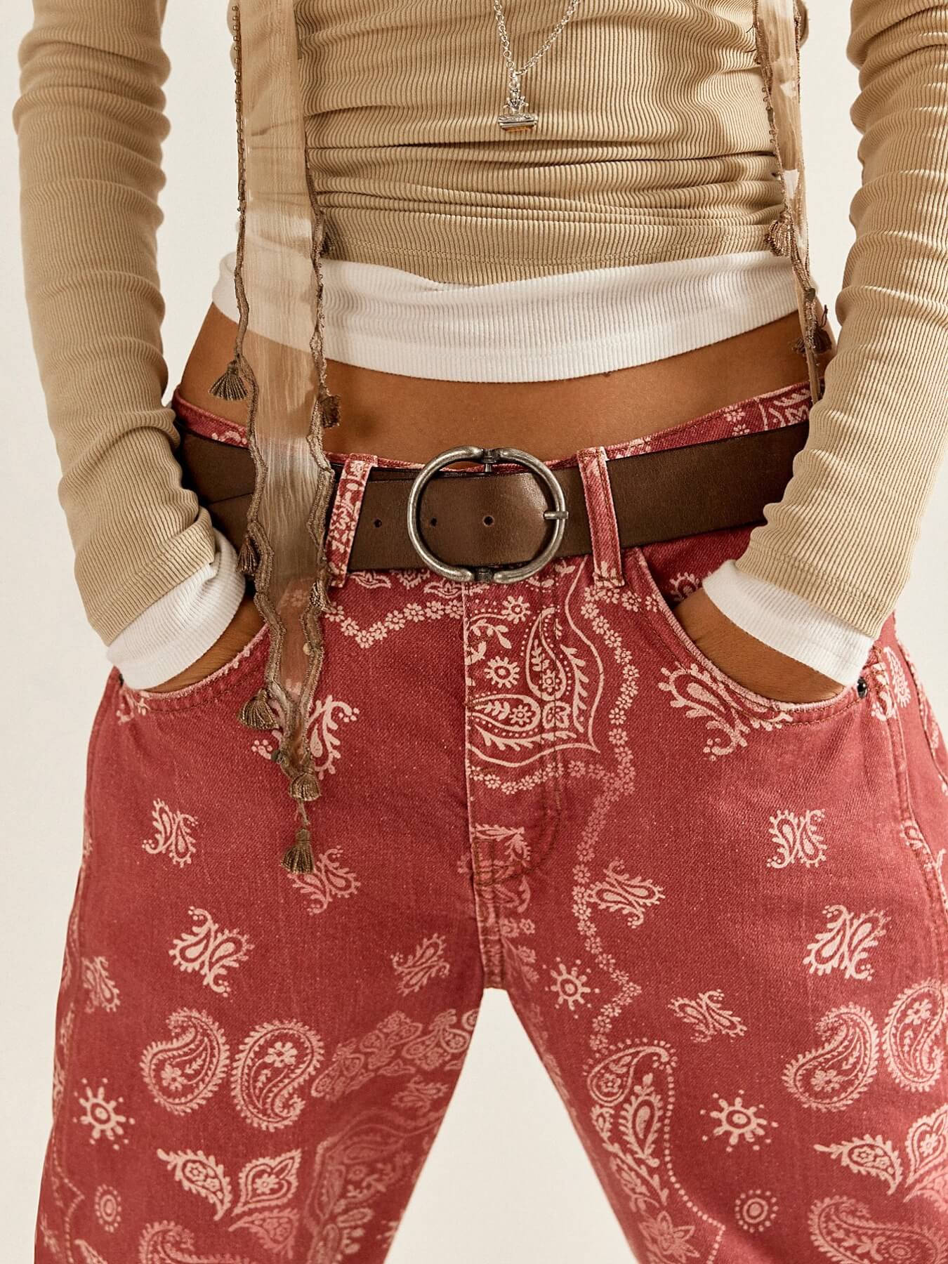 Your Luck Day Mid Rise Barrel Jeans - red - Image 3