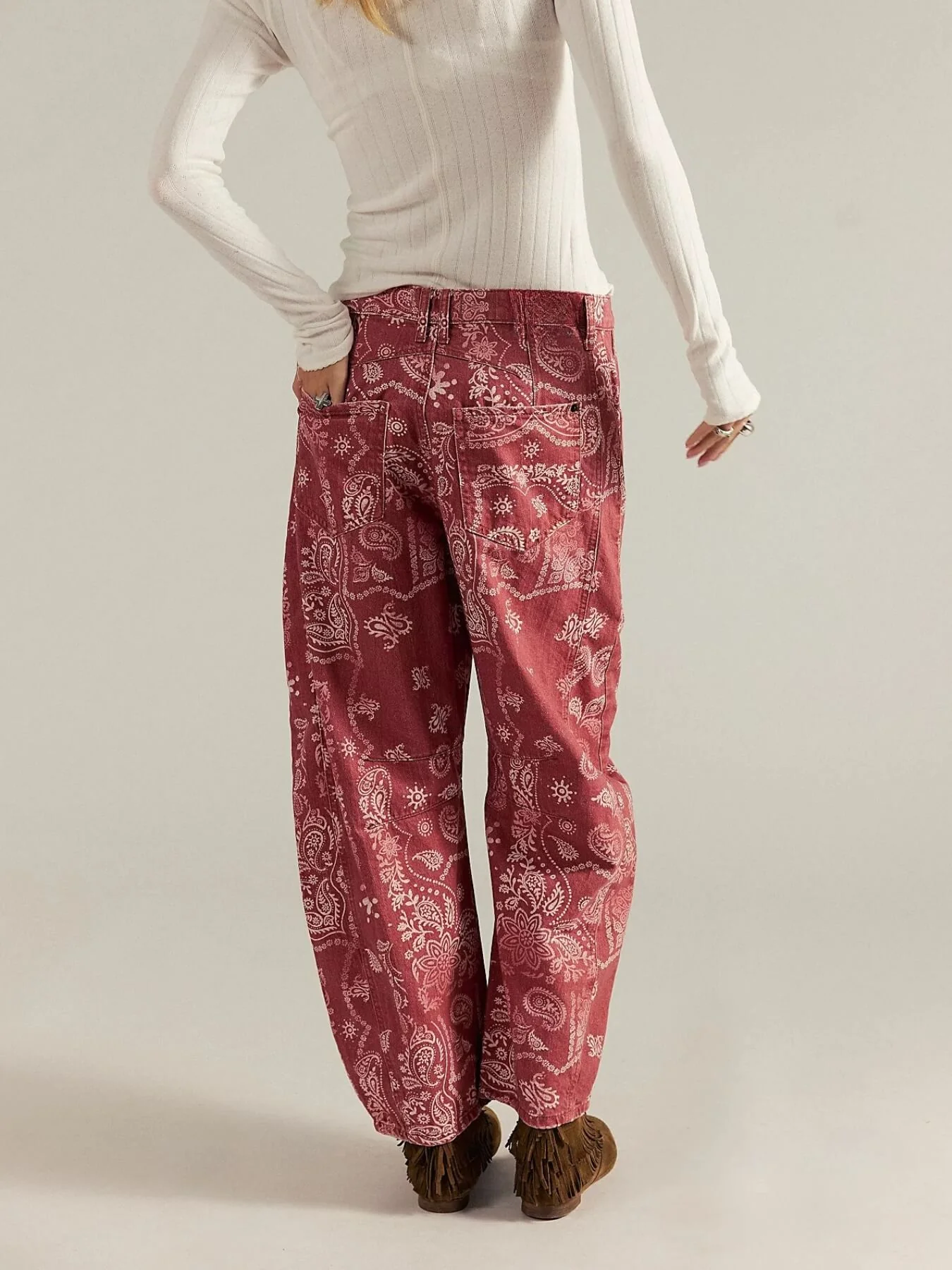 Your Luck Day Mid Rise Barrel Jeans - red - Image 4