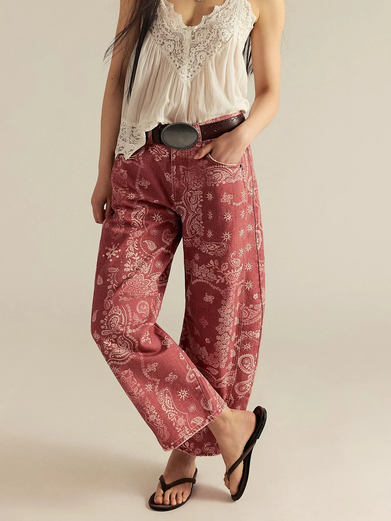 Your Luck Day Mid Rise Barrel Jeans - red - Image 5