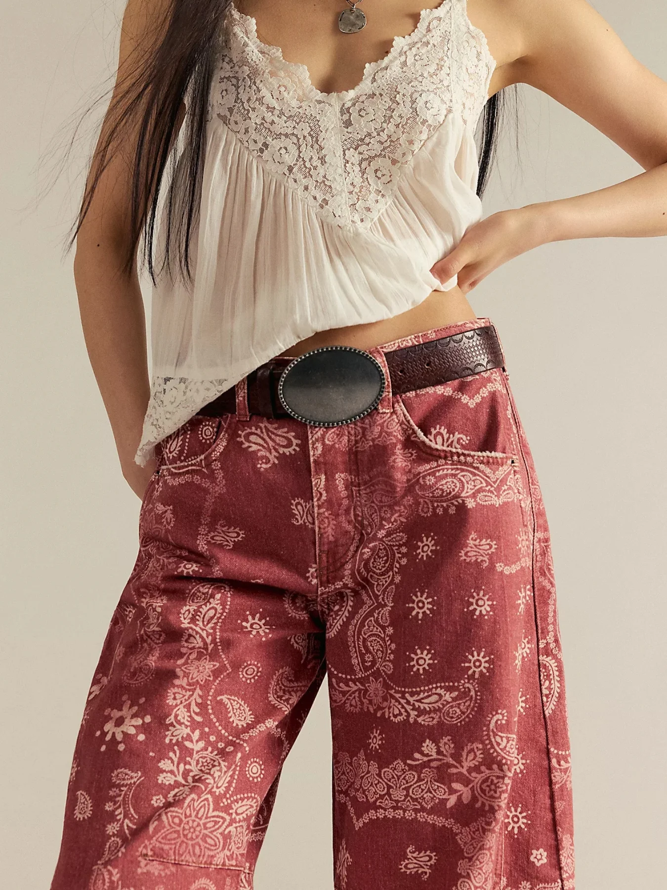 Your Luck Day Mid Rise Barrel Jeans - red - Image 8