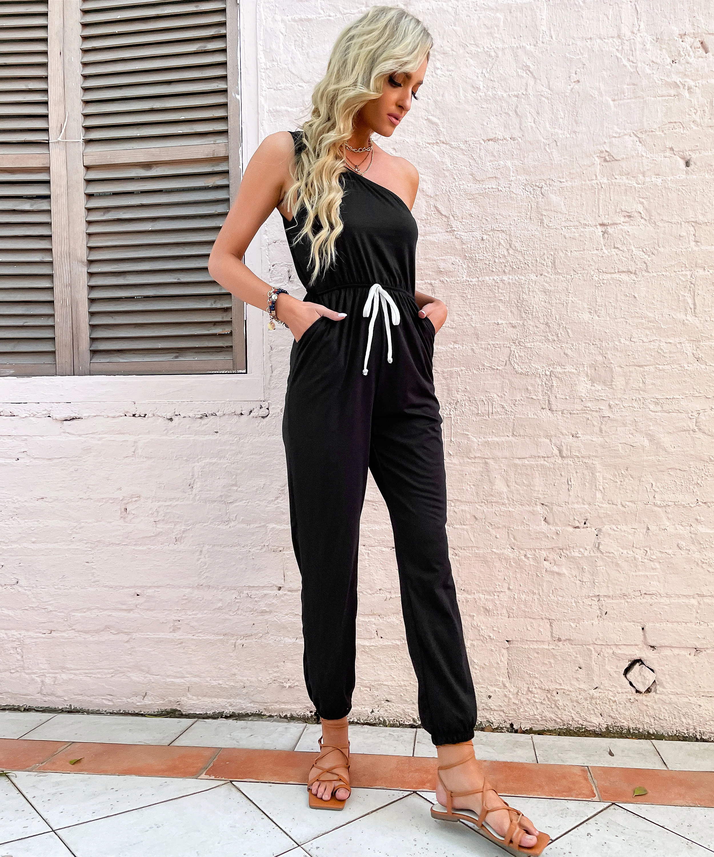 ZANIYA COTTON BLEND JUMPSUIT - BLACK - Image 8