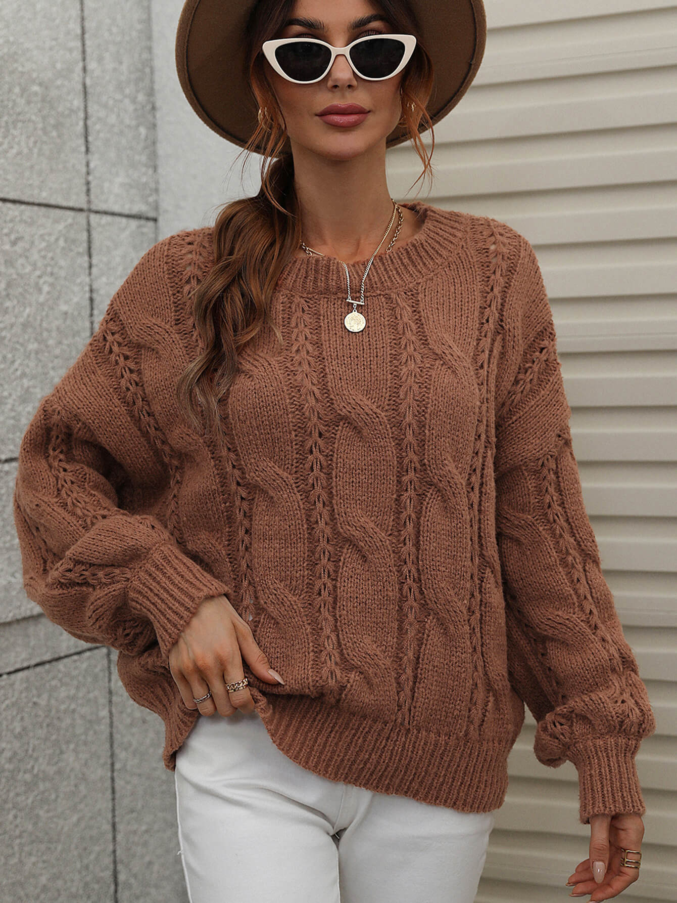 ZINNY KNIT SWEATER - BROWN - Image 6