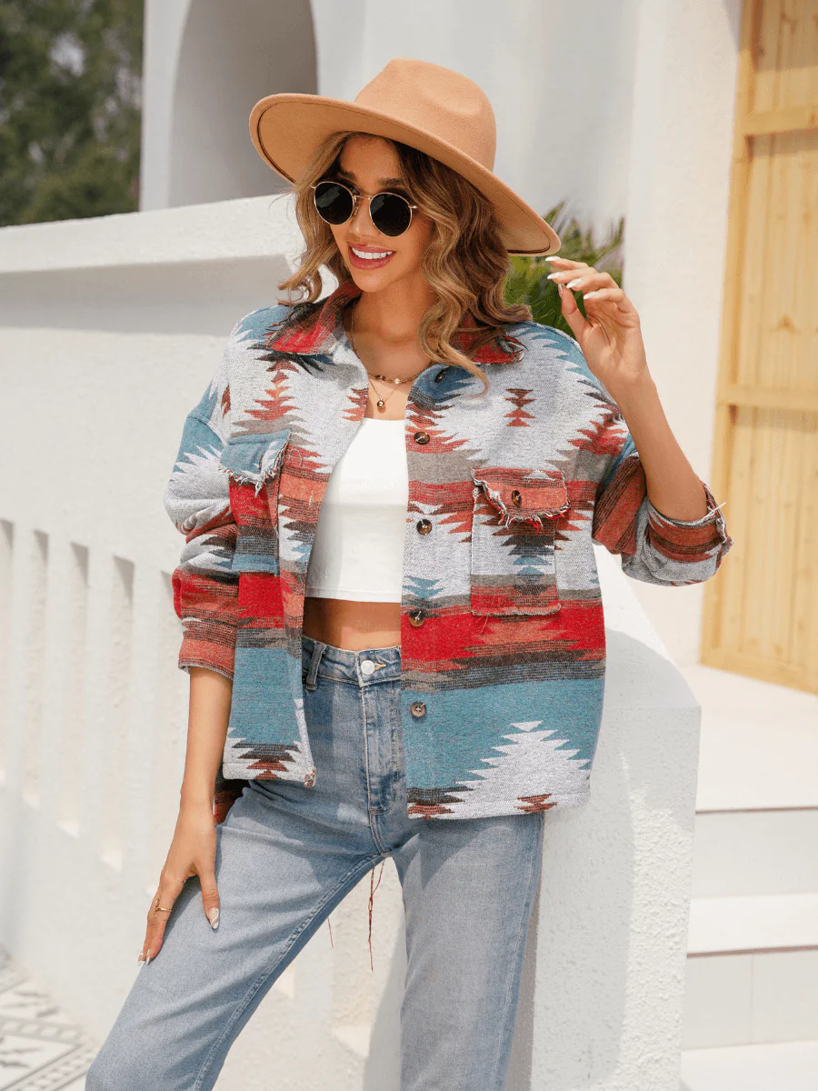ZION DISTRESSED BUTTON DOWN SHACKET - MULTI - Image 5